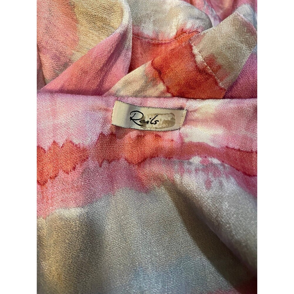 Rails XL Button Up Pink White Tie Dye Striped Sunset Short Sleeve Shirt Blouse - Picture 3 of 7